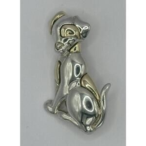 Liz Claiborne Dog Puppy Brooch Signed LC Gold and Silver Tone Figural Animal Vtg